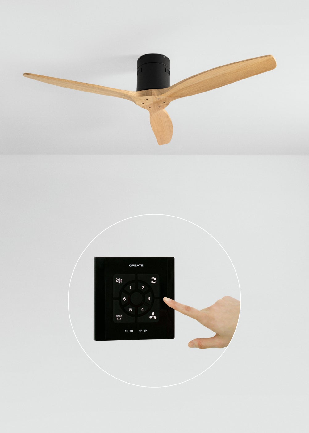 CREATE - WIND CALM M - Ventilateur de plafond silencieux 40W avec pales techniques en ABS Ø132cm sans eclaraige avec contrôleur mural - 4