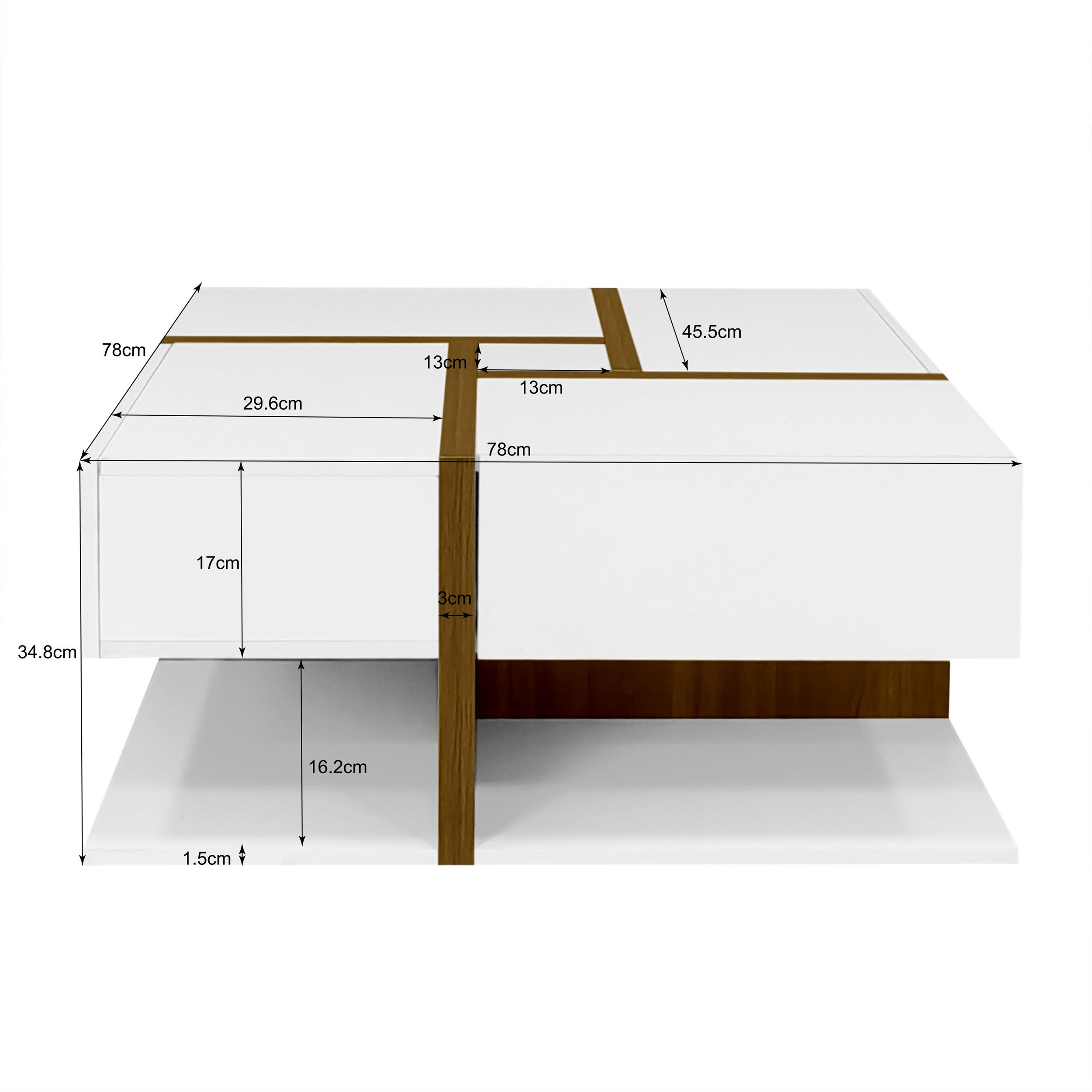 Table Basse Laquée avec Espace de Rangement Inférieur, Design Moderne à Lignes Bois, en Panneau de Particules Blanc et Couleur Bois 78×78×34,8 cm - 4