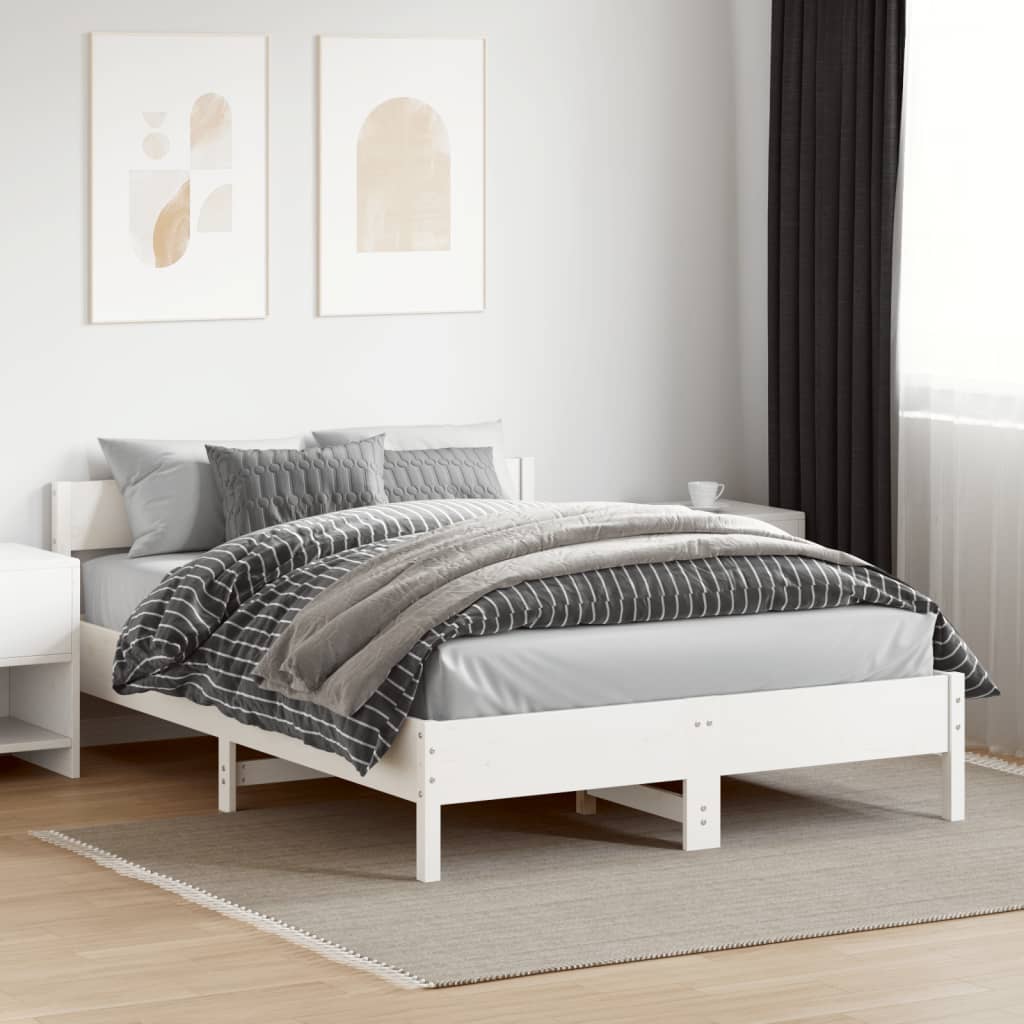 Cadre de lit avec tête de lit blanc 150x200 bois pin massif - 3
