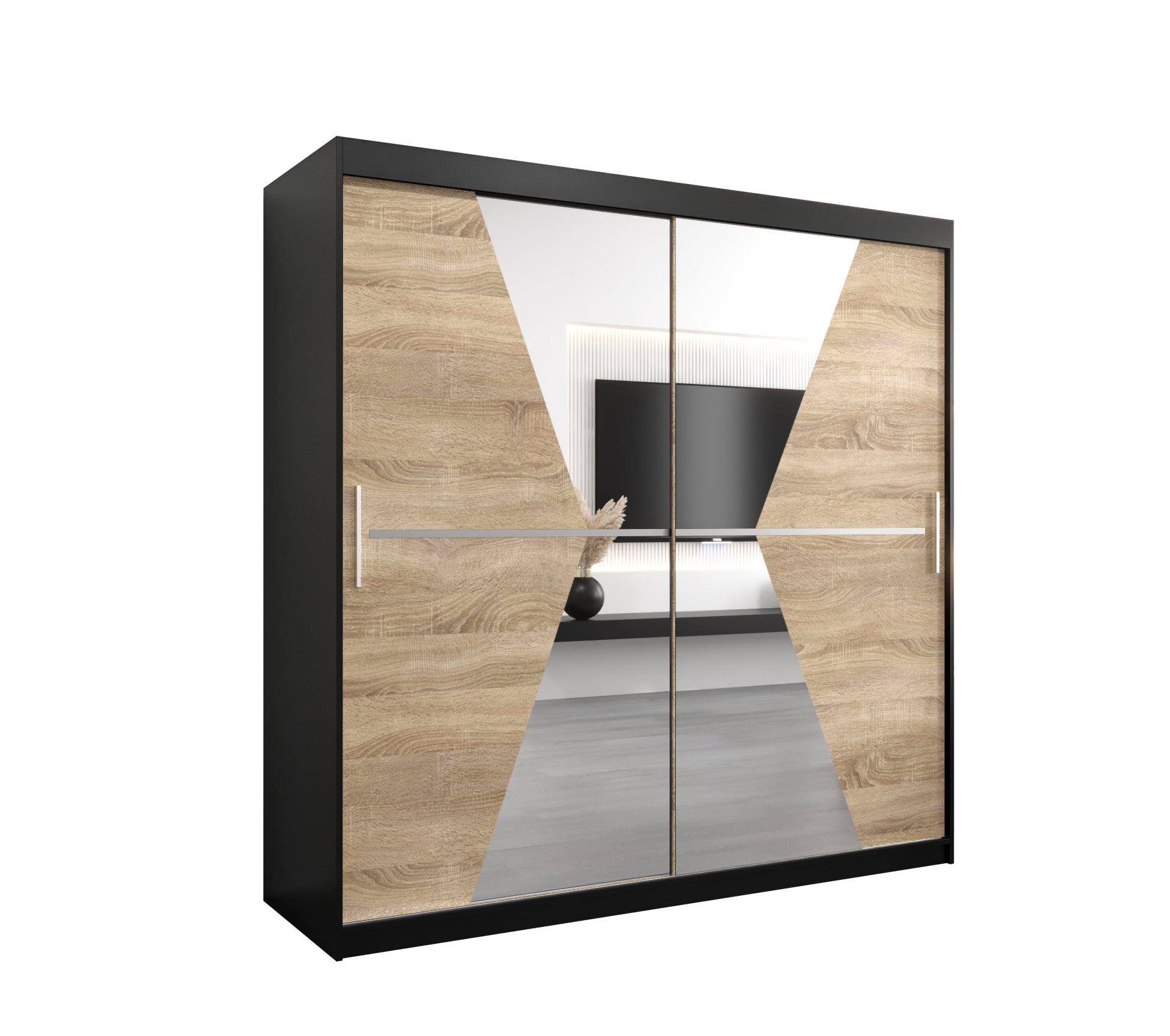 Szafa przesuwna garderoba MAROKO 200 x 62 x 200 cm Czarny + Sonoma - Abiks Meble