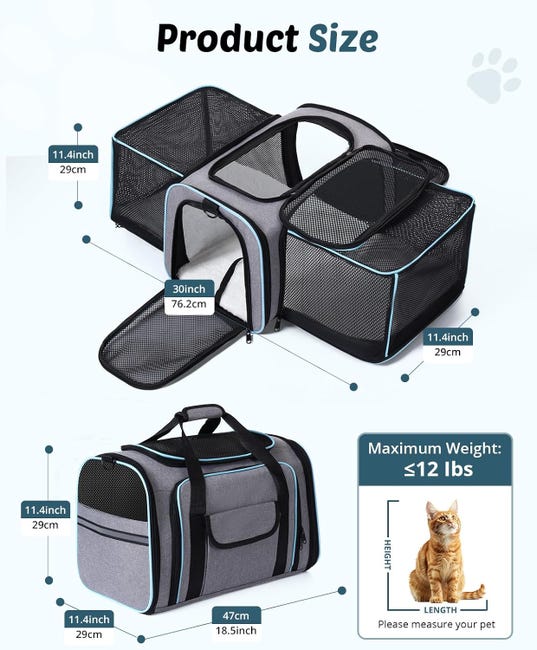 Sac de transport extensible pour chat et chien, Sac de transport