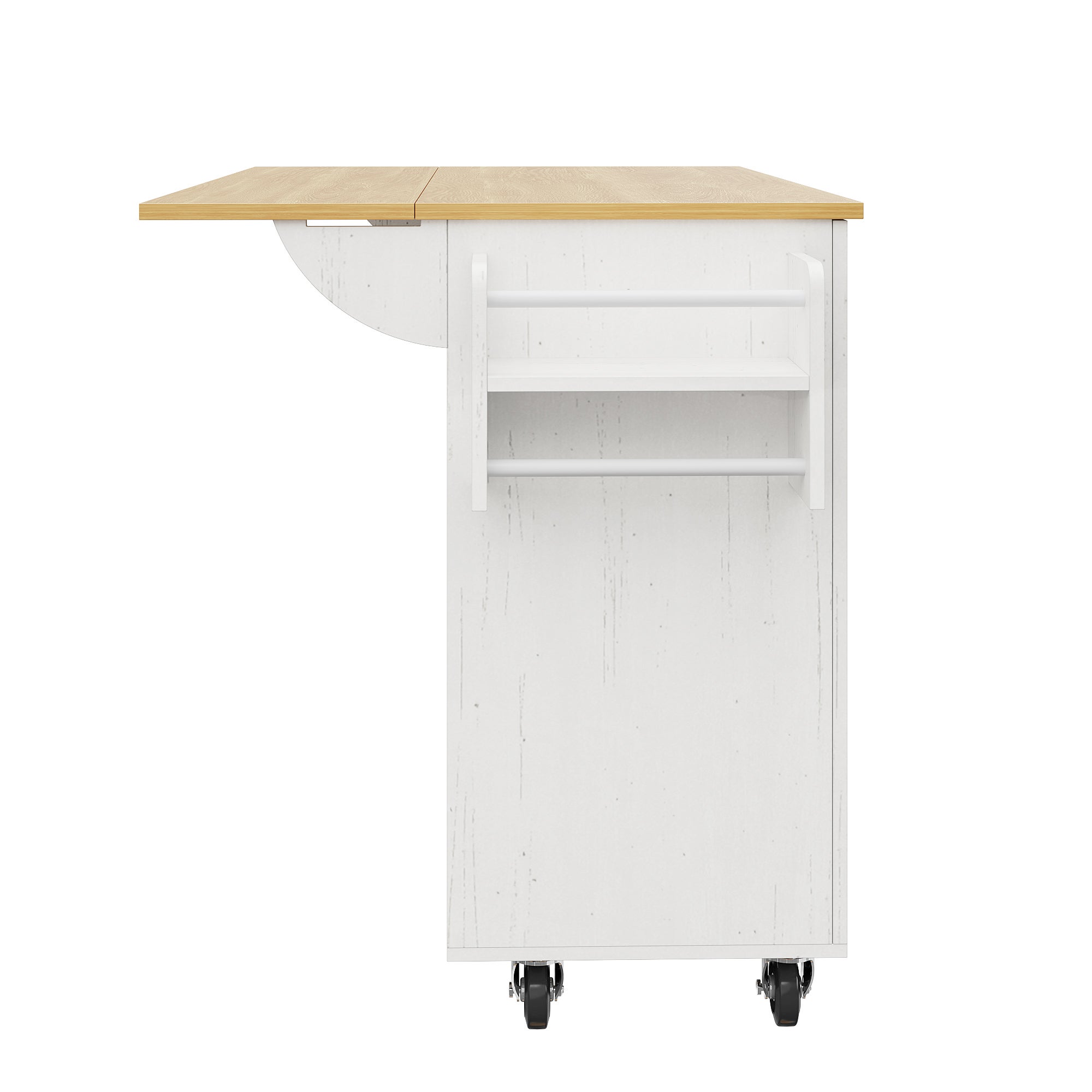 Ilot central de cuisine - chariot à roulette avec plateau escamotable - 2 tiroirs et 2 portes - Blanc - 9