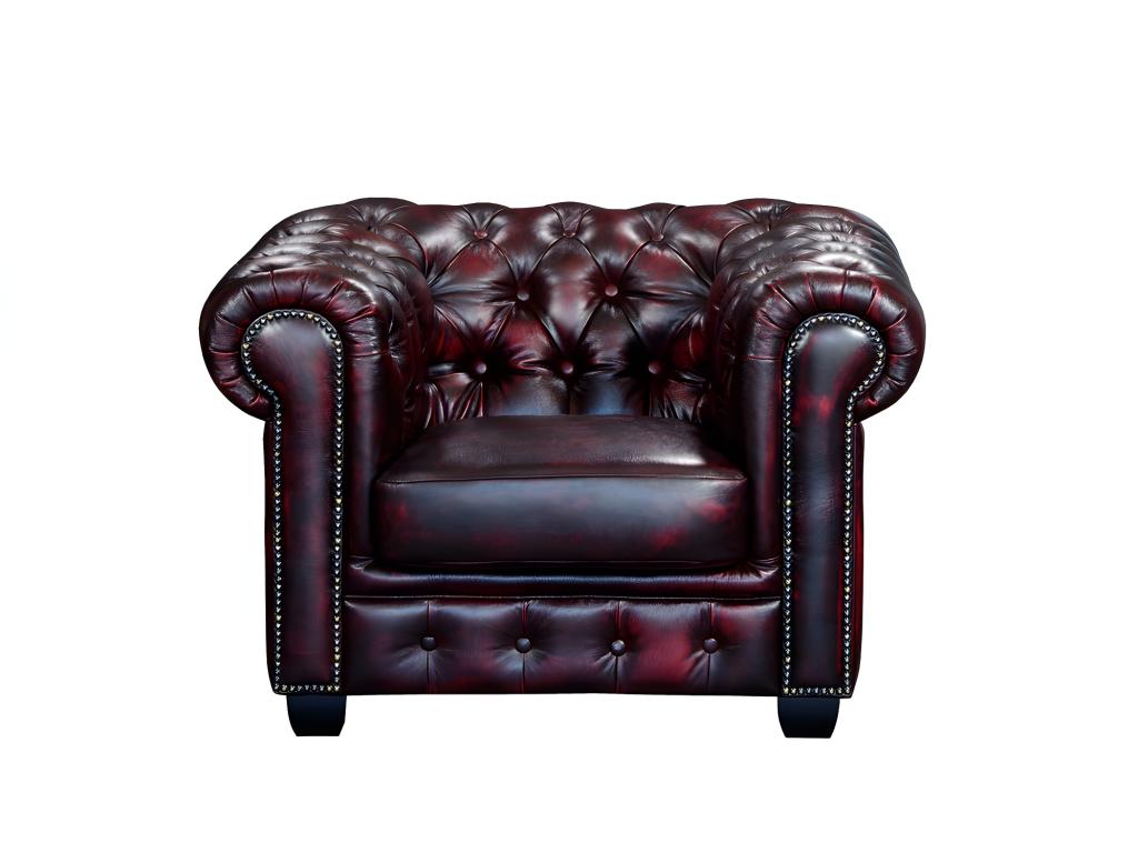 Fotel typu chesterfield 100% skóry bawolej BRENTON - Kolor: cherry
