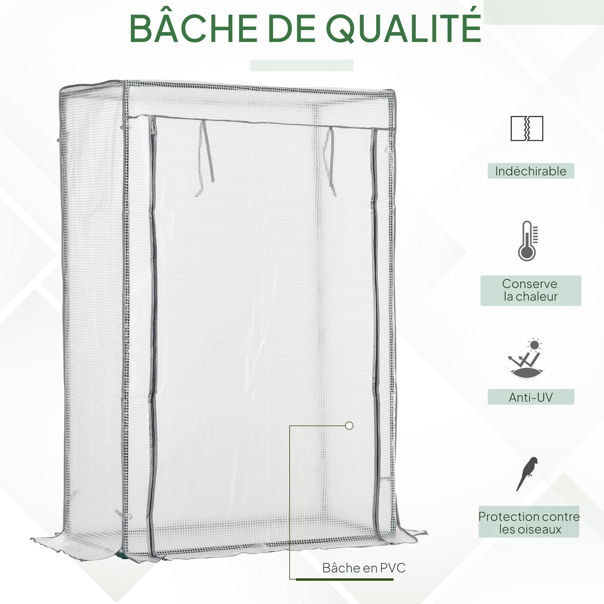 Serre à tomates 100 x 100 x 200 cm avec porte enroulable, mini-serre avec bâche en PE, serre d'extérieur pour jardin, balcon, cour, blanche - 4