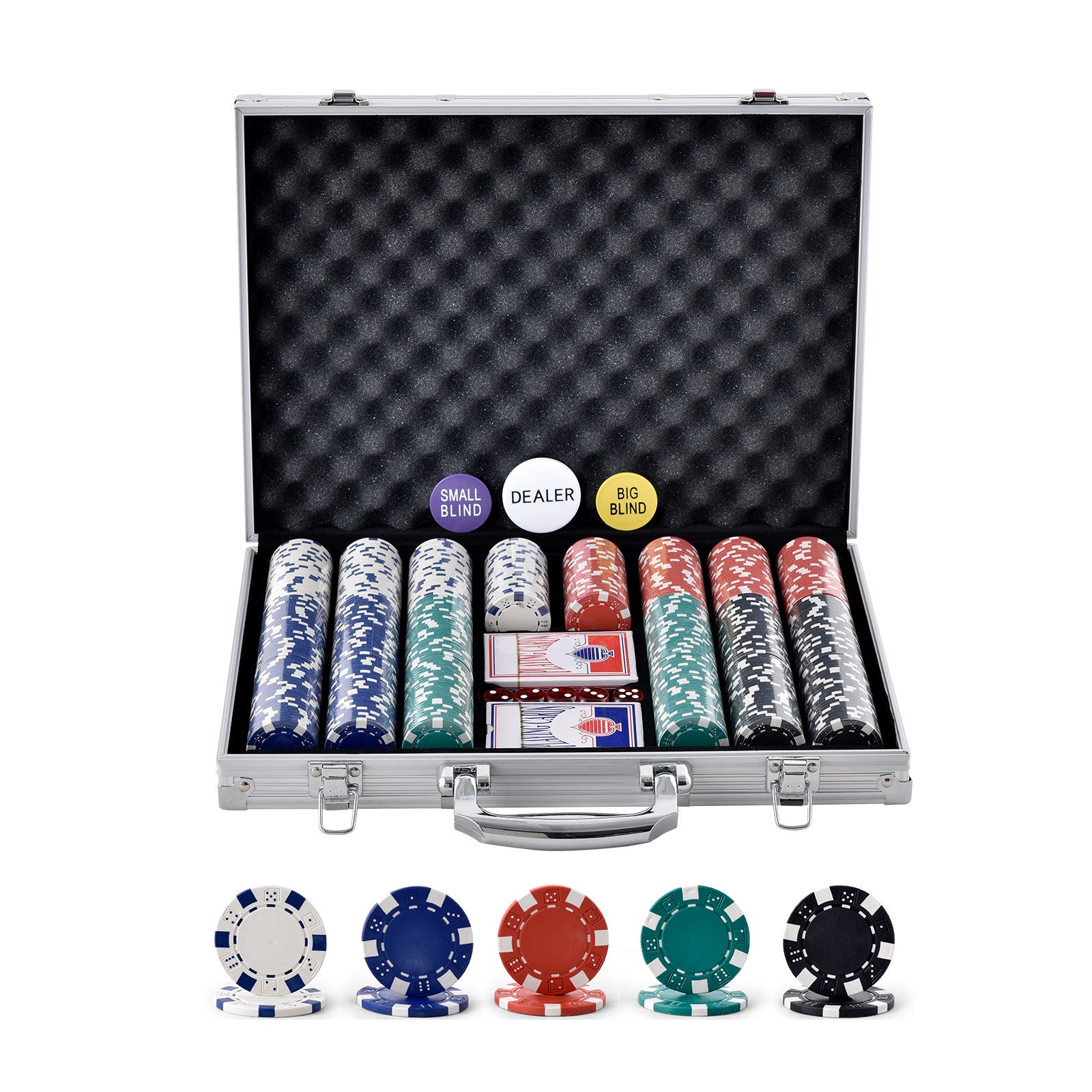 VEVOR Mallette De Poker 500 Jetons Plastique 11,5g Style Casino Avec 2 Jeux De Cartes, Bouton Croupier & Blind - Idéal Parties à Domicile