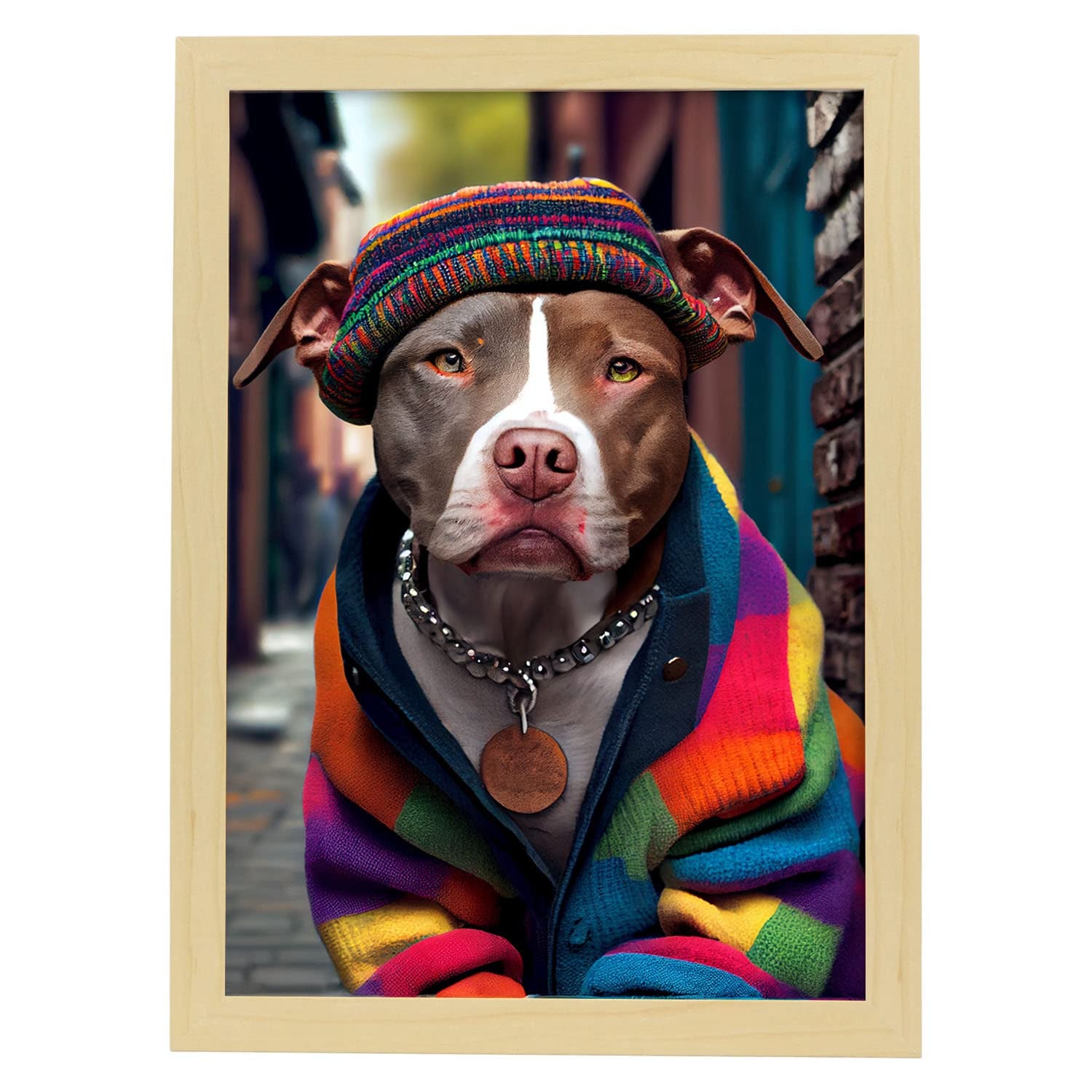 Nacnic lámina staffordshire terrier colorido valiente en estilo fotografía ilustraciones de animales con ropa humana a3 marco madera