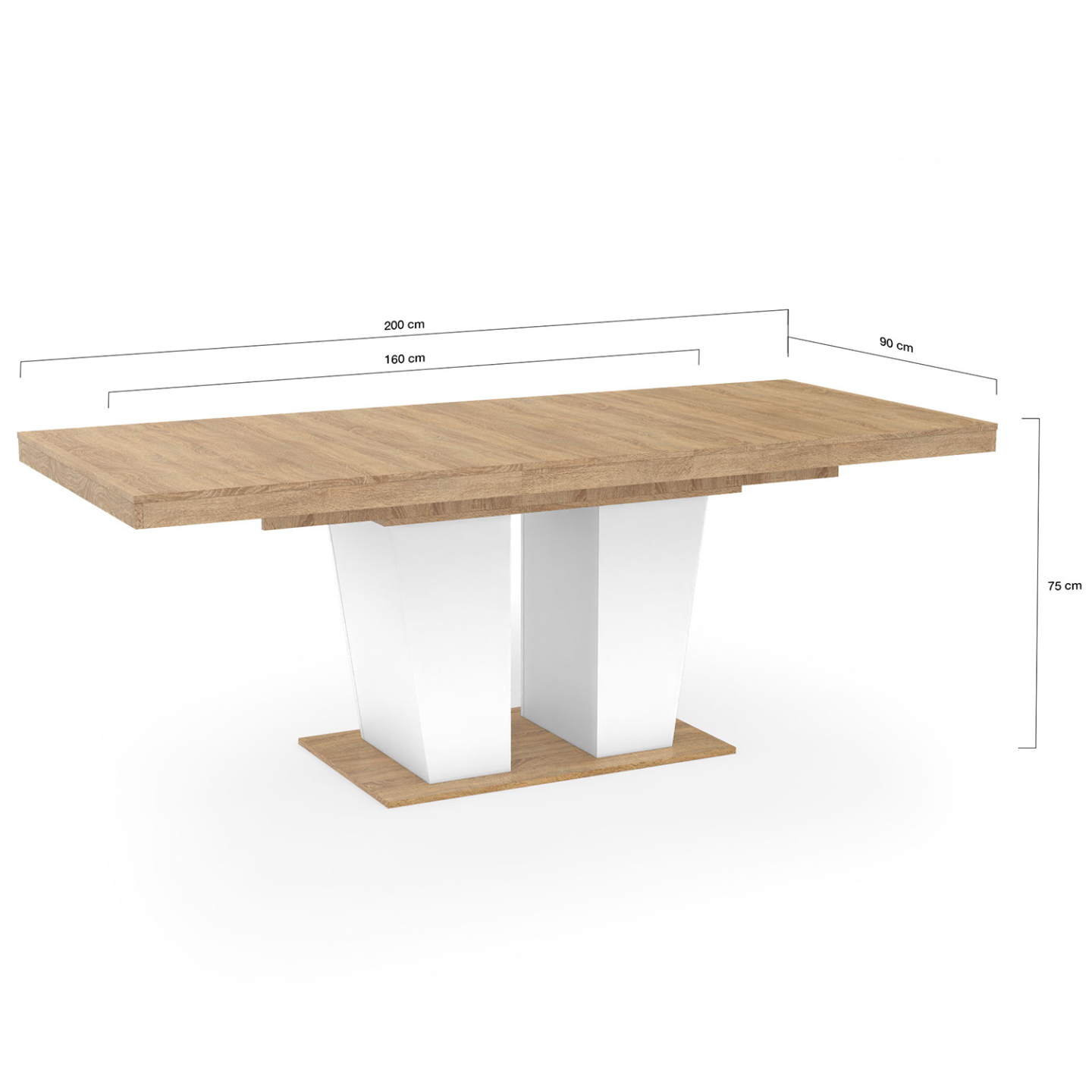 Table à manger extensible rectangle ELIAD 6-10 personnes bois et blanc 160-200 cm - 5