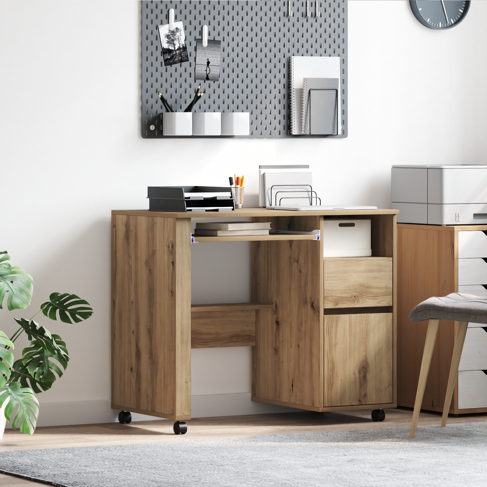 Vidaxl Escritorio De Computadora De Roble Artesanal Madera De Ingeniería Marrón , Leroy Merlin