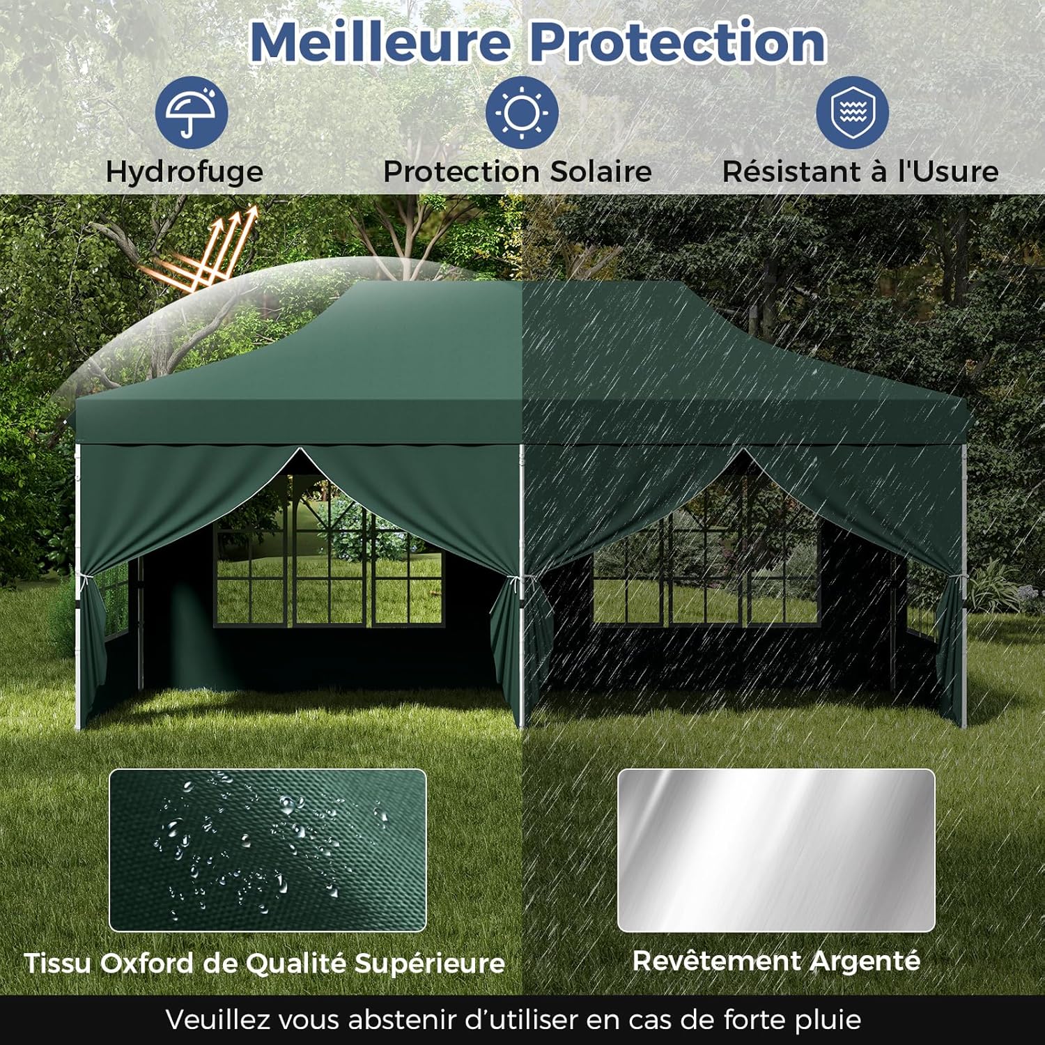 Tonnelle Pliable 3x6M avec 6 Parois Latérales, Barnum Tente de Réception Pliante Anti-UV 50+, Imperméable, 6 Sacs de Sable,Sac de Transport, Vert - 9