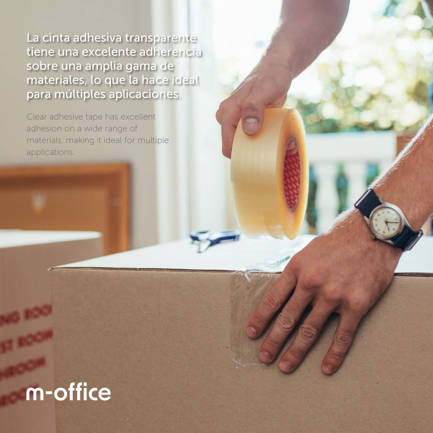 m-office Cinta Adhesiva Transparente, Cinta de Embalar Adhesiva para Embalaje de Cajas, Envíos, Mudanzas y Manualidades, Precinto Transparente Seguro - 5