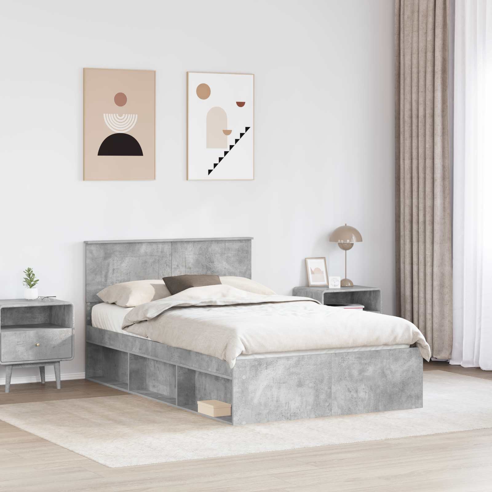 Cadre de lit gris béton 135 x 190 cm en panneau de bois - 3