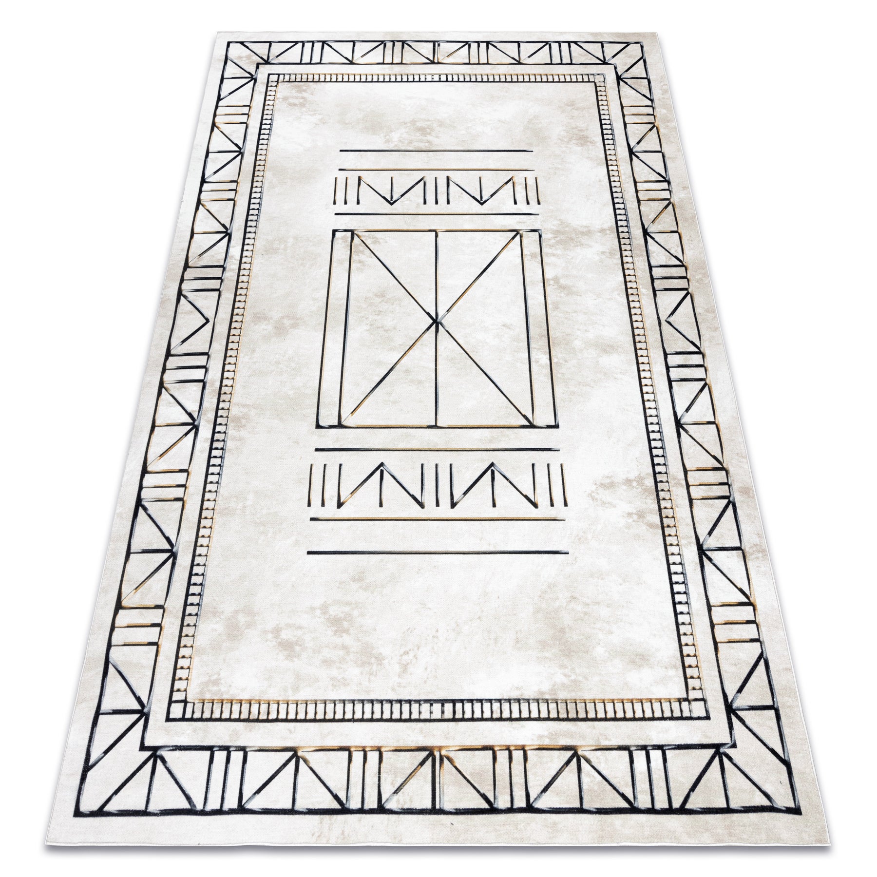 Antika alfombra 125 tek, marco moderno, griego lavable - beige / gris 120x170 cm