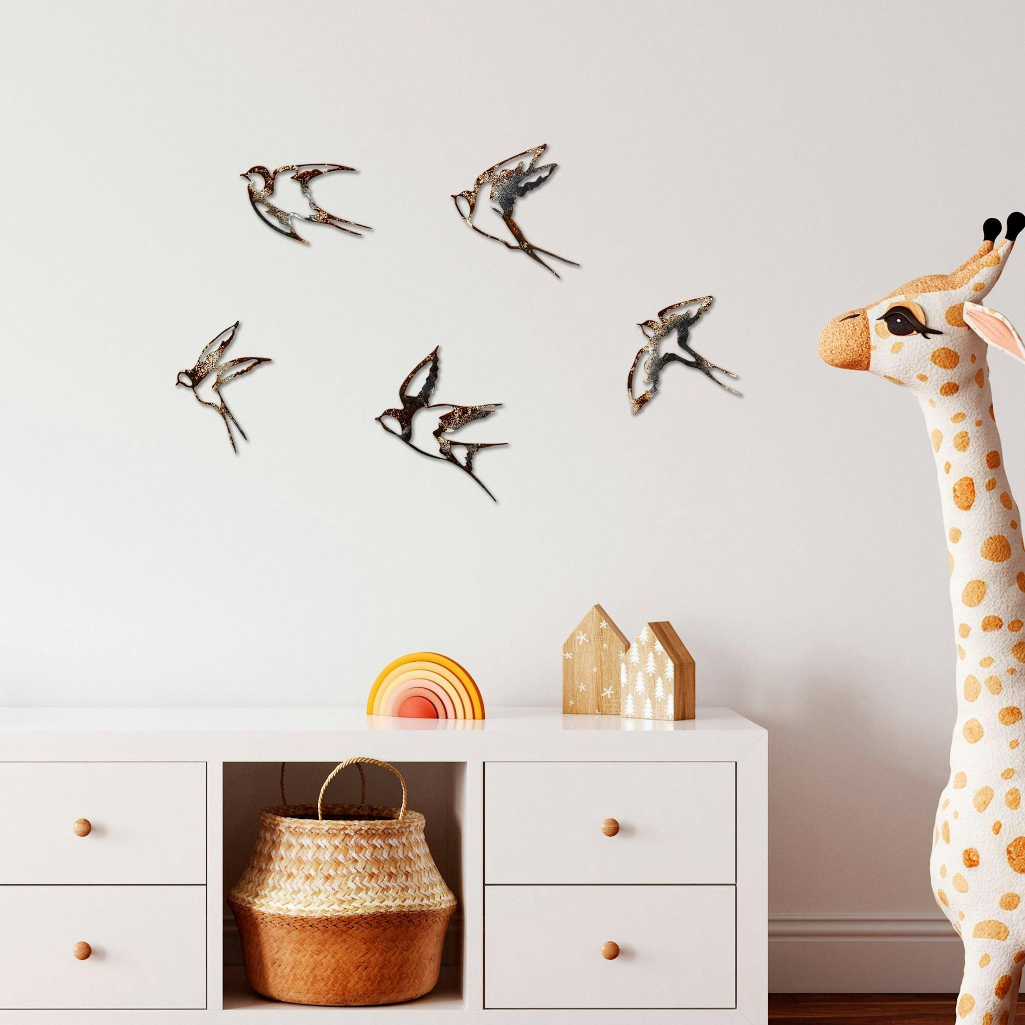 Décoration murale oiseaux en métal mordoré (lot de 5) - 4