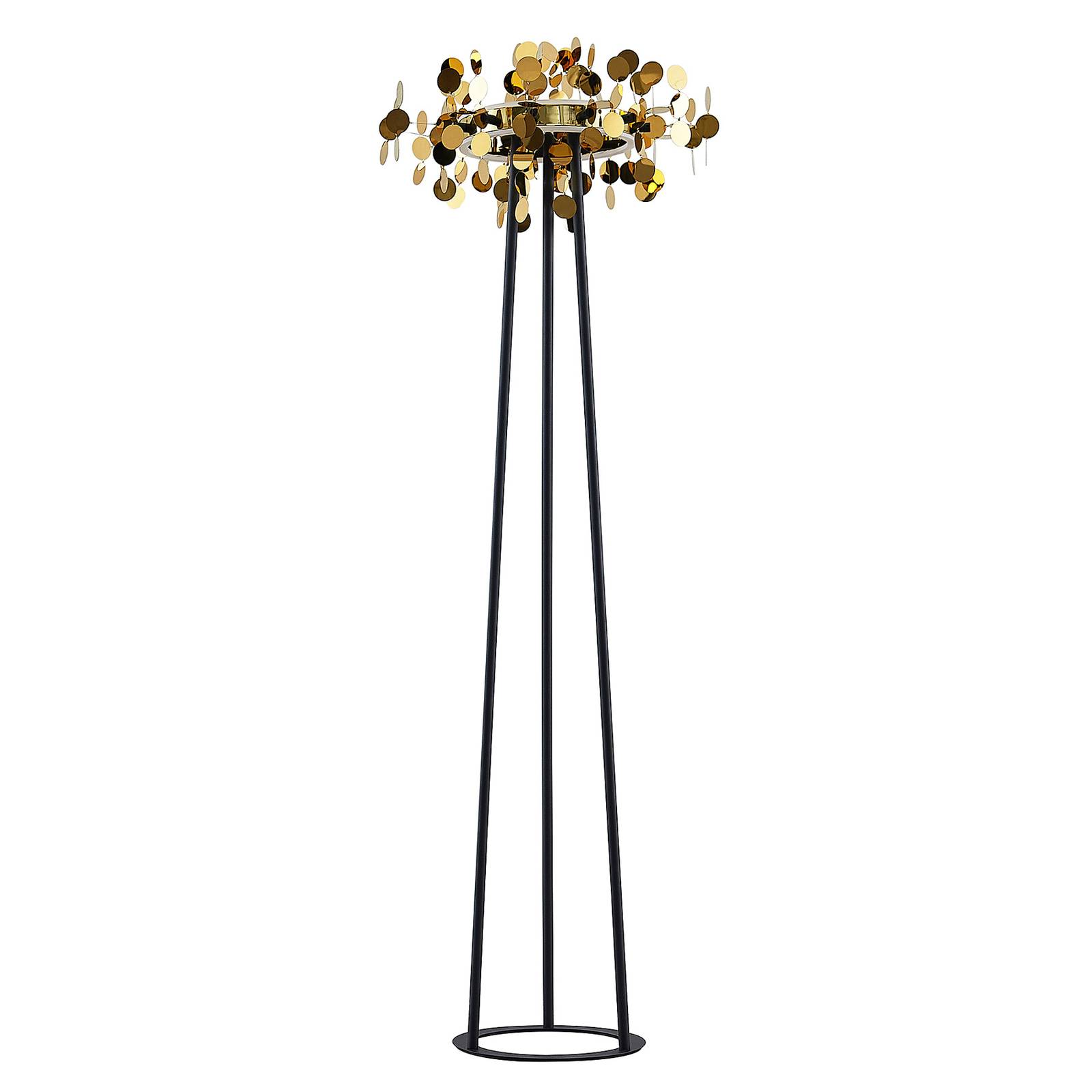 Lucande Glimmo lampe sur pied LED, noir, laiton, lampe sur pied design ...