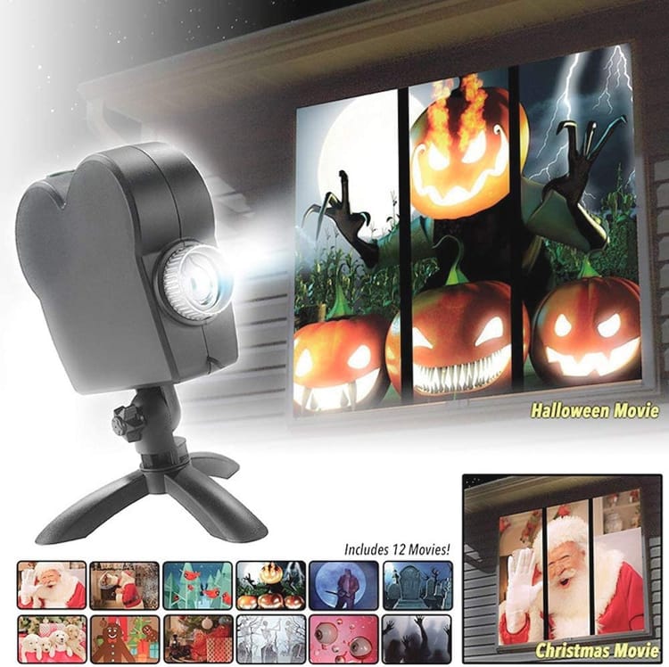 Projektor okienny na Boże Narodzenie i Halloween - z 12 filmami - Holograficzna projekcja na Halloween - ze statywem - 2