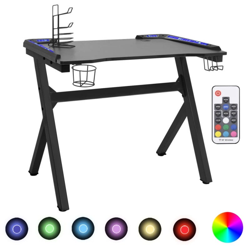 Bureau de jeu à LED en forme de Y noir 90x60x75 cm - 2