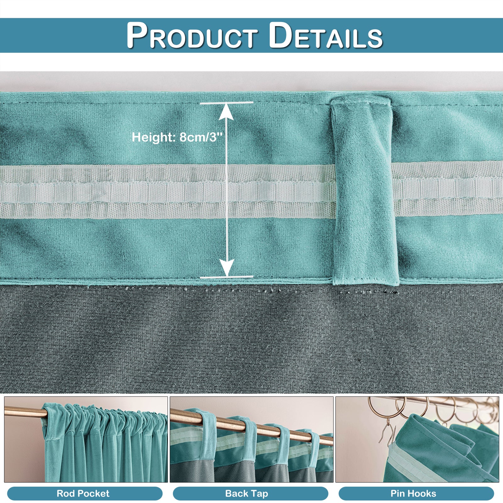 Rideaux Occultants Thermiques en Velours Épais 2 pièces, Isolation & Élégance, Convient pour les salons et les chambres à coucher 132x244CM Sarcelle - 9