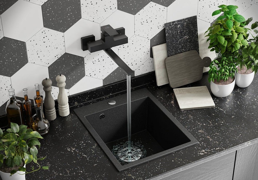 Lavello da cucina in granito nero CHICHI, 1 vasca, 48x38 - 3