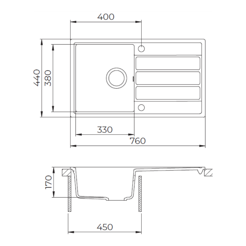 Swiss Aqua Technologies 76x44 cm évier avec égouttoir réversible en Granite, à encastrer, jasmin (SATSINKGE3J) - 3