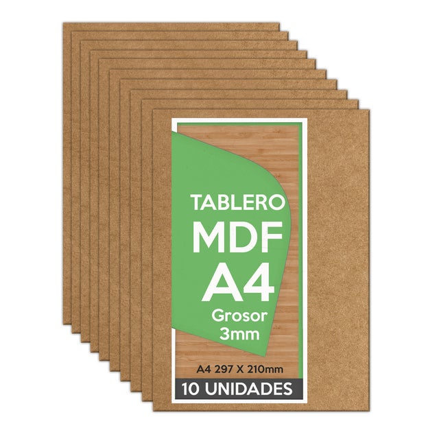 Tablero DM A4 3mm 210x297 x 3mm (10 paneles) - Madera MDF para Bricolaje, Manualidades, Corte Láser, Marqueteria, Calado, Artesanía