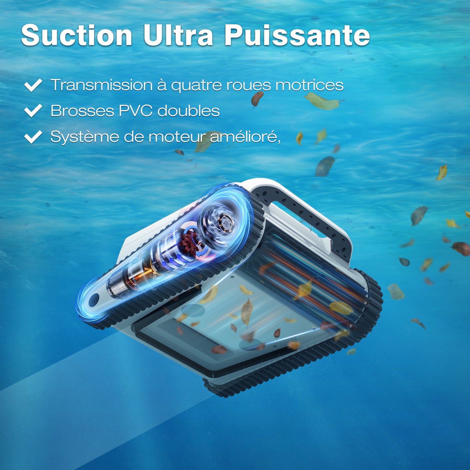 EVERCROSS BOT U8 Robot Piscine Est Équipé de Quatre Moteurs et de Batteries, Prend en Charge la Fonction de Nettoyage de la Ligne de Flottaison, APP - 4