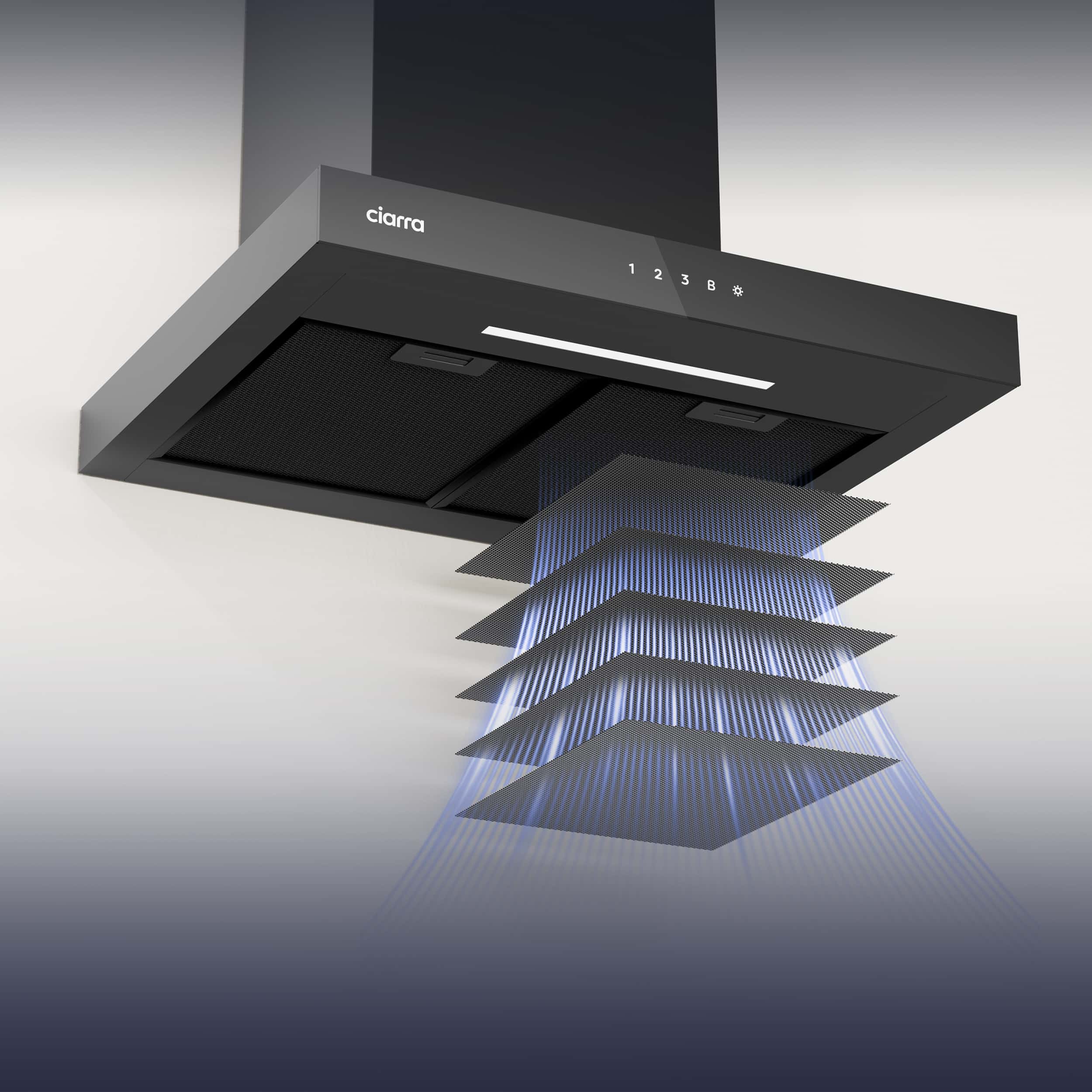 CIARRA Hotte Aspirante Murale 60 cm 706 m³/h Classe A+++ Commandes Tactiles WiFi 4 Vitesses Booster Silencieuse Noir CD6102B - 7