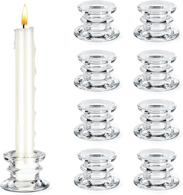 Juego de 8 candelabros de varilla,candelabros transparentes decorativos de varilla,portavelas de cristal para bodas, candelabros de Navidad de cristal