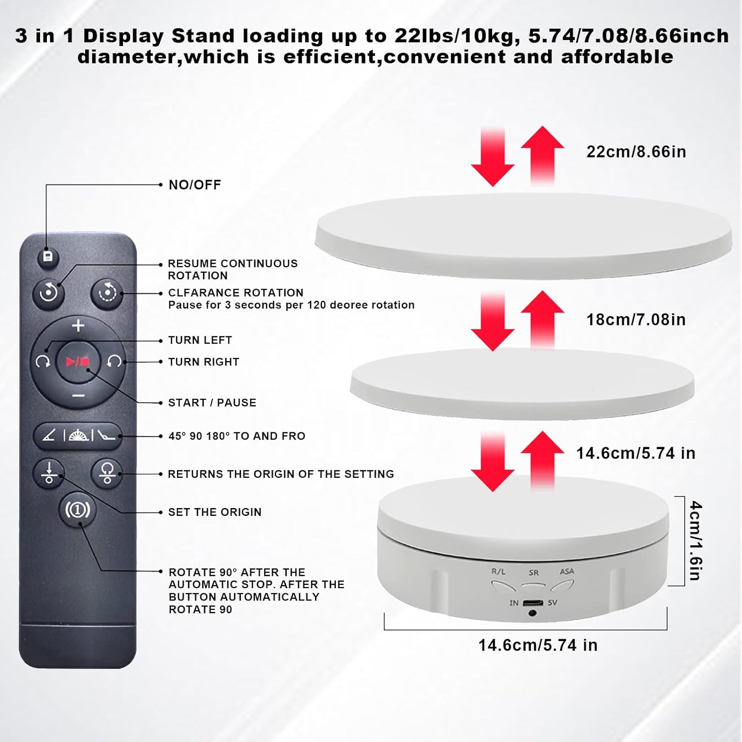 Plateau tournant électrique – 60 cm blanc | Télécommande | Vitesse réglable | Capacité de 100 kg | Parfait pour la photographie et la décoration