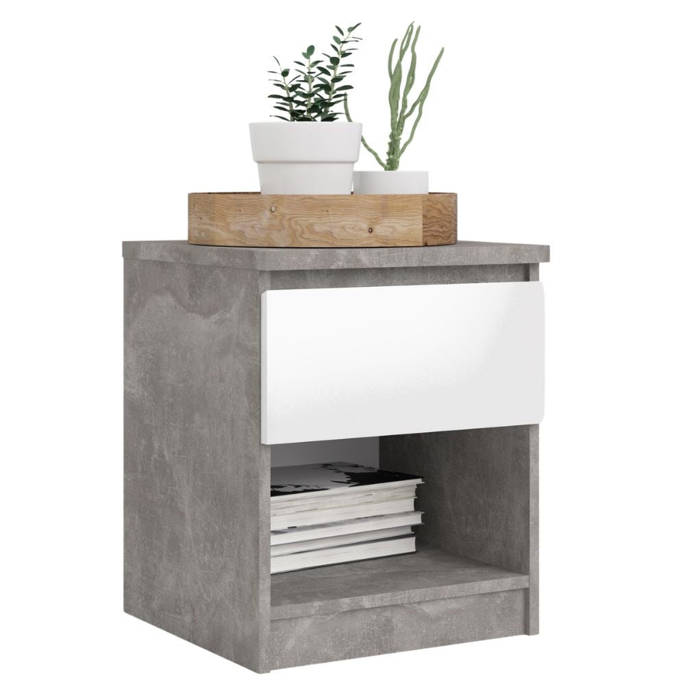 Mesita De Noche Gris Tórtola Blanca Con Puerta Y Compartimento Glynn