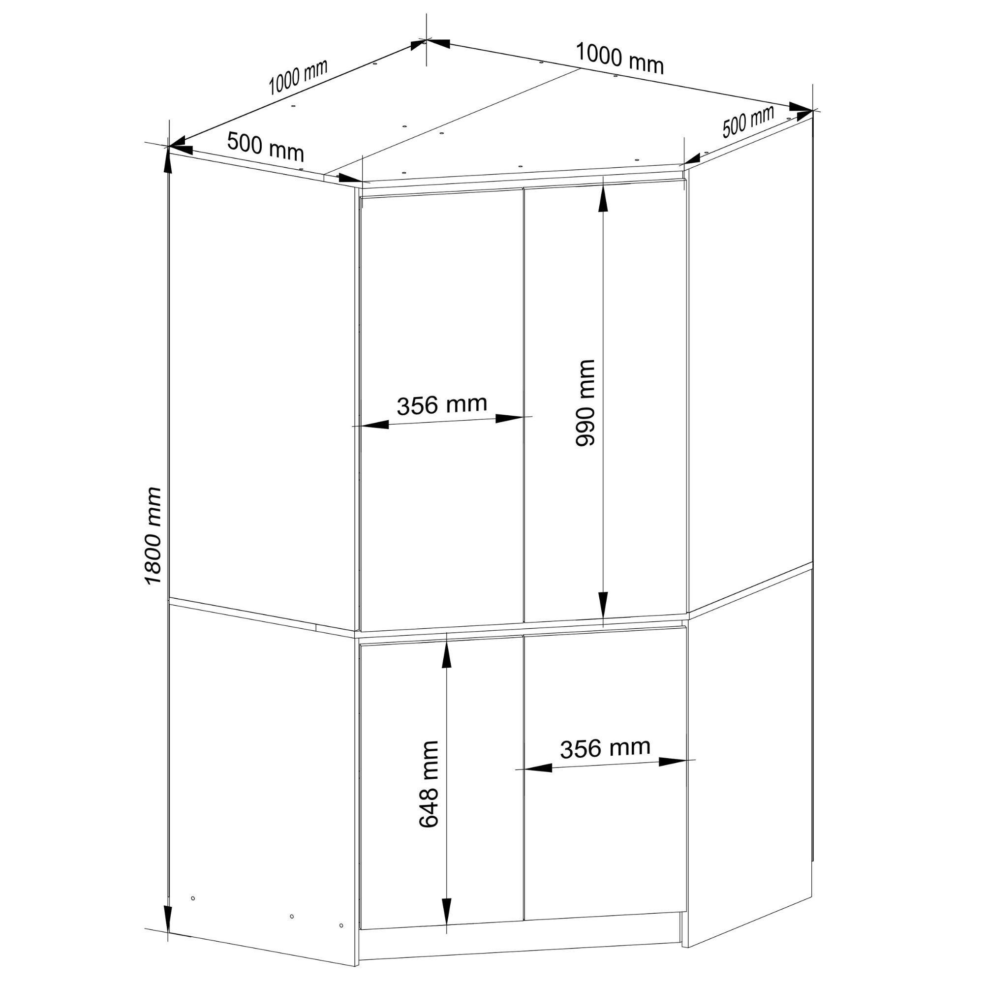 Armoire d'angle AKORD S100 Chêne Craft 100 cm 4 portes façade Chêne Craft 6 étagères 100x50x180 cm - 3