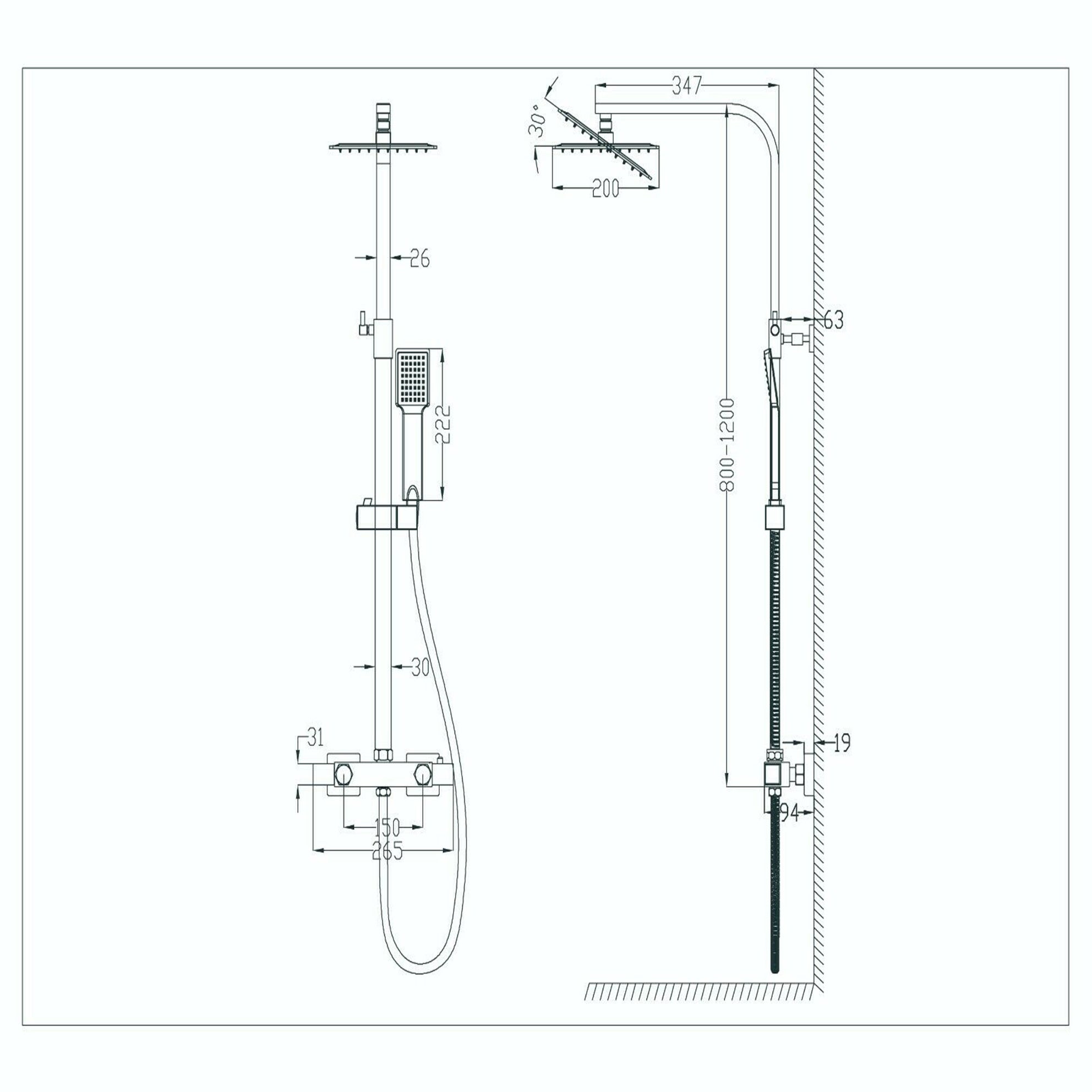 Colonne de douche thermostatique 75x35.5x7, kit carré chromé AICA - 2