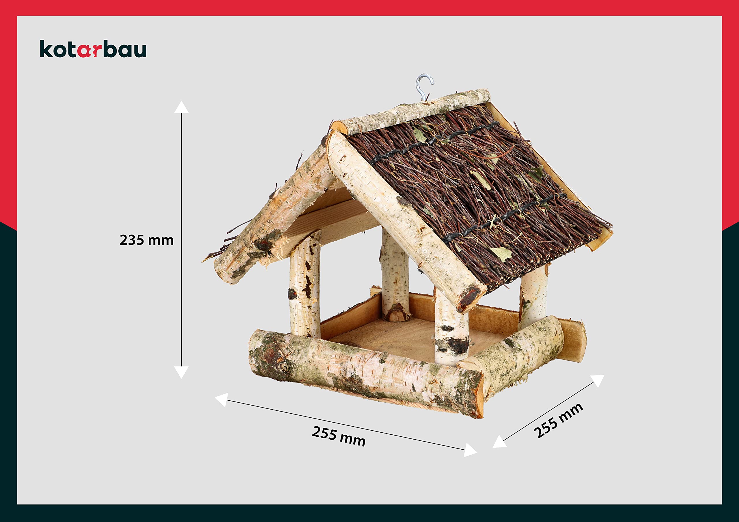 Karmnik dla Ptaków Drewniany - 25,5 CM - Budka dla Ptaków z Daszkiem - Domek dla Wróbli KOTARBAU - 4