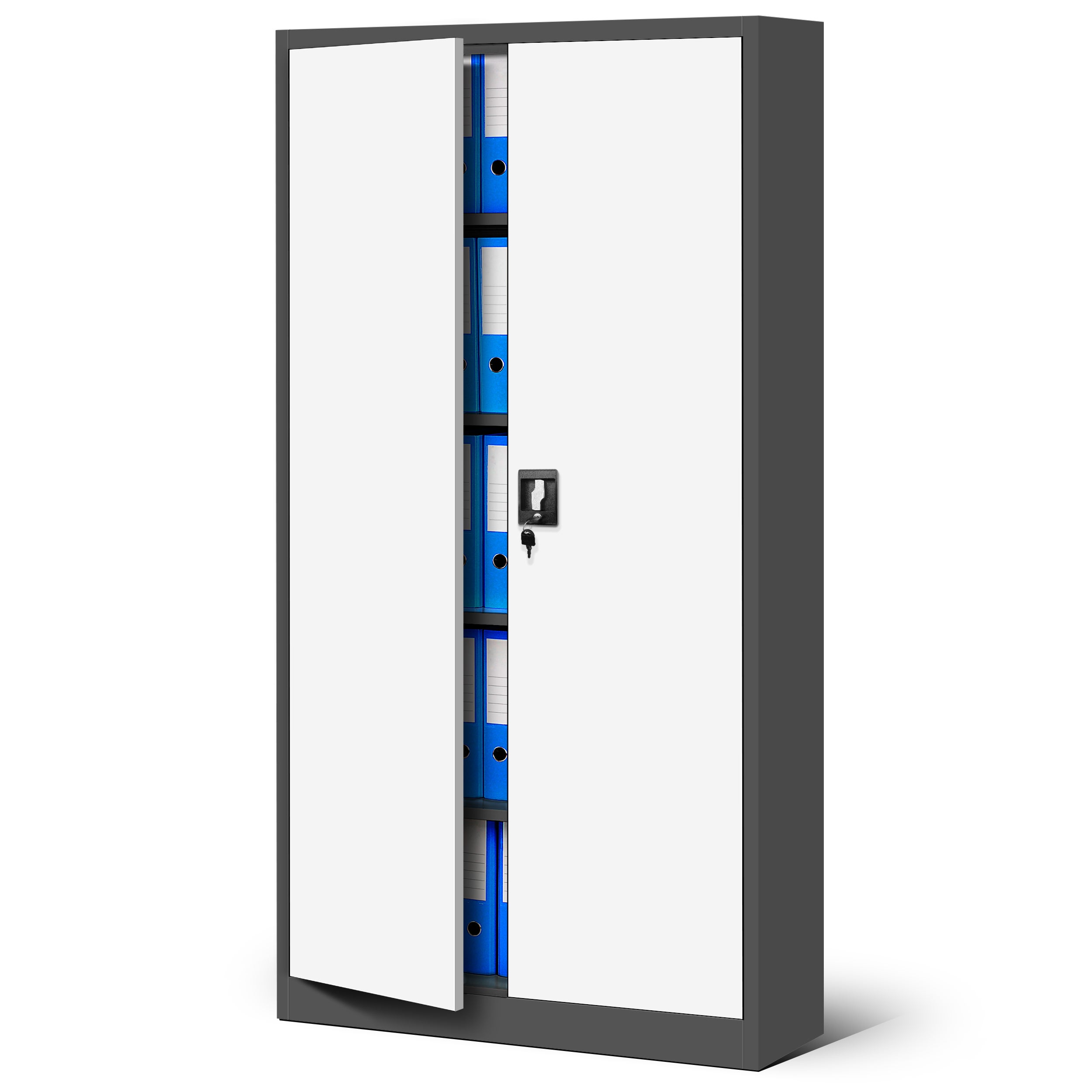 Metalowa Szafa Biurowa z 4 Regulowanymi Półkami 185 x 90 x 40 cm Antracytowo-Biała