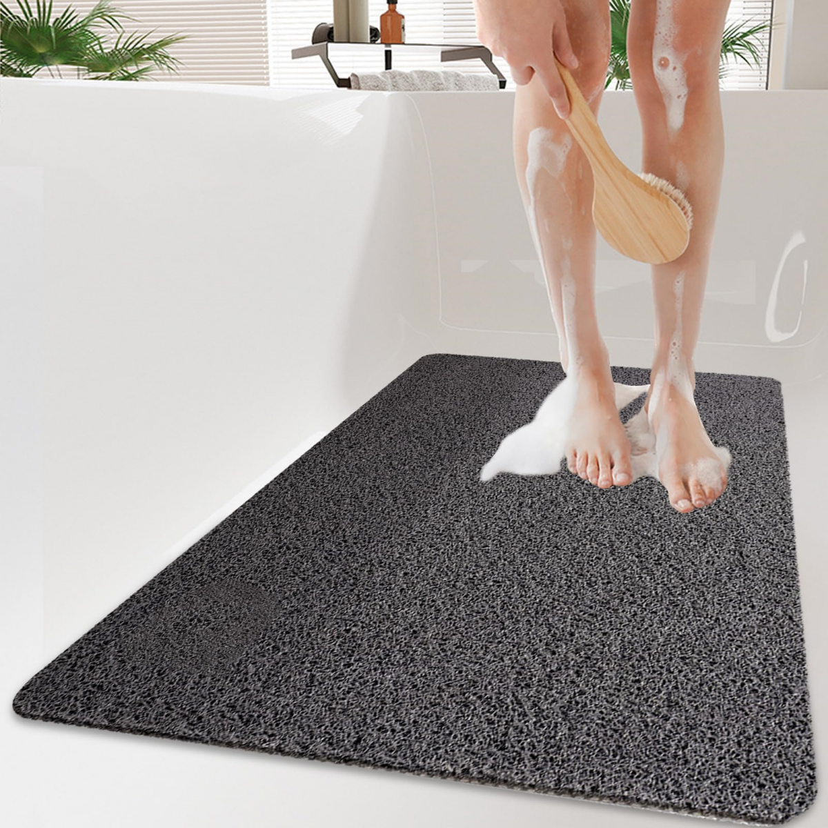 Antypoślizgowa mata pod prysznic, mata podłogowa pod prysznic z luffy, mata do wanny, mata podłogowa do toalety, 50 x 80 cm, szaro-czarna