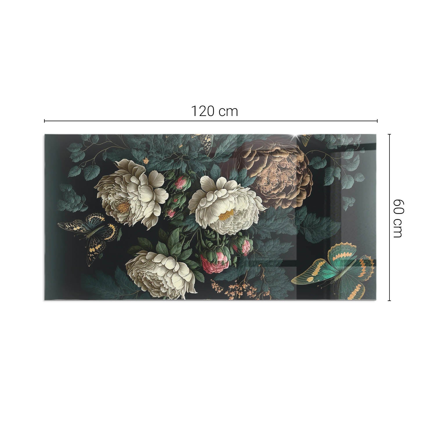 Szkło ochronne żaroodporne pod kominek - 120x60 cm - Kwiatowy wzór z motylami - TULUP - 2