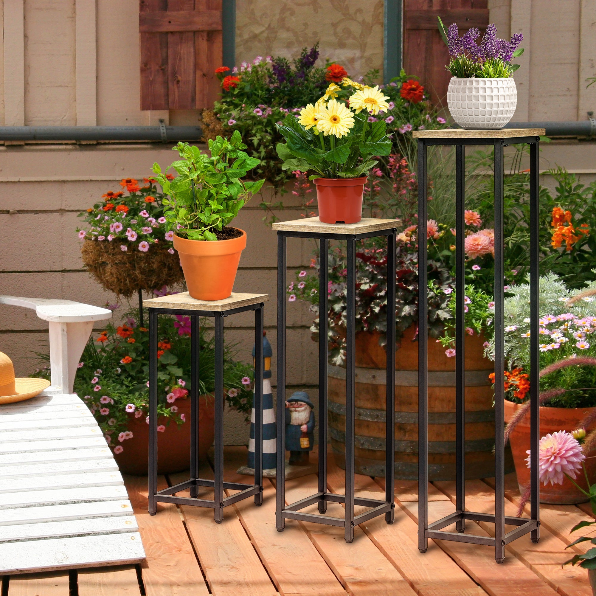 Support De Fleurs 40 Cm Style Loft Noir - Tabouret Colonne Pour Plantes - Métal Robuste