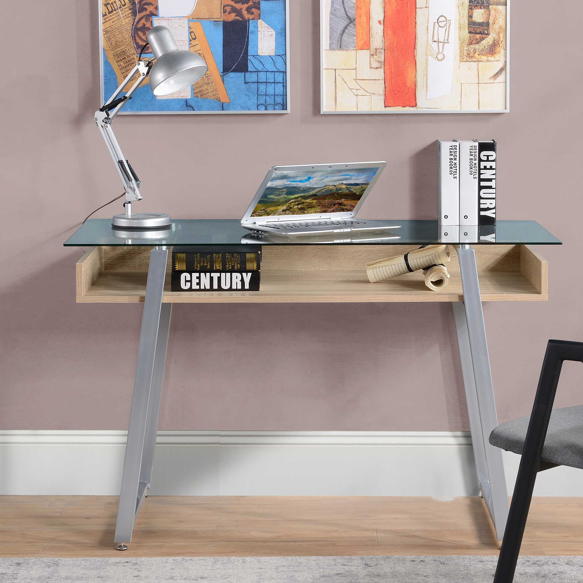 HOMCOM Scrivania In Acciaio E Legno Color Rovere Con Piano In