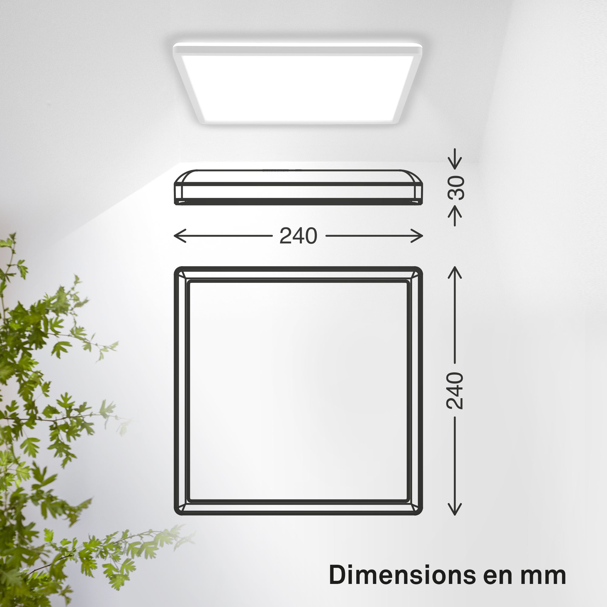 Panneau LED - Plat - Protection contre les projections d'eau IP44 - 24 x 24 cm - Blanc neutre - 16 W 1900 lm - B.K.Licht - 9