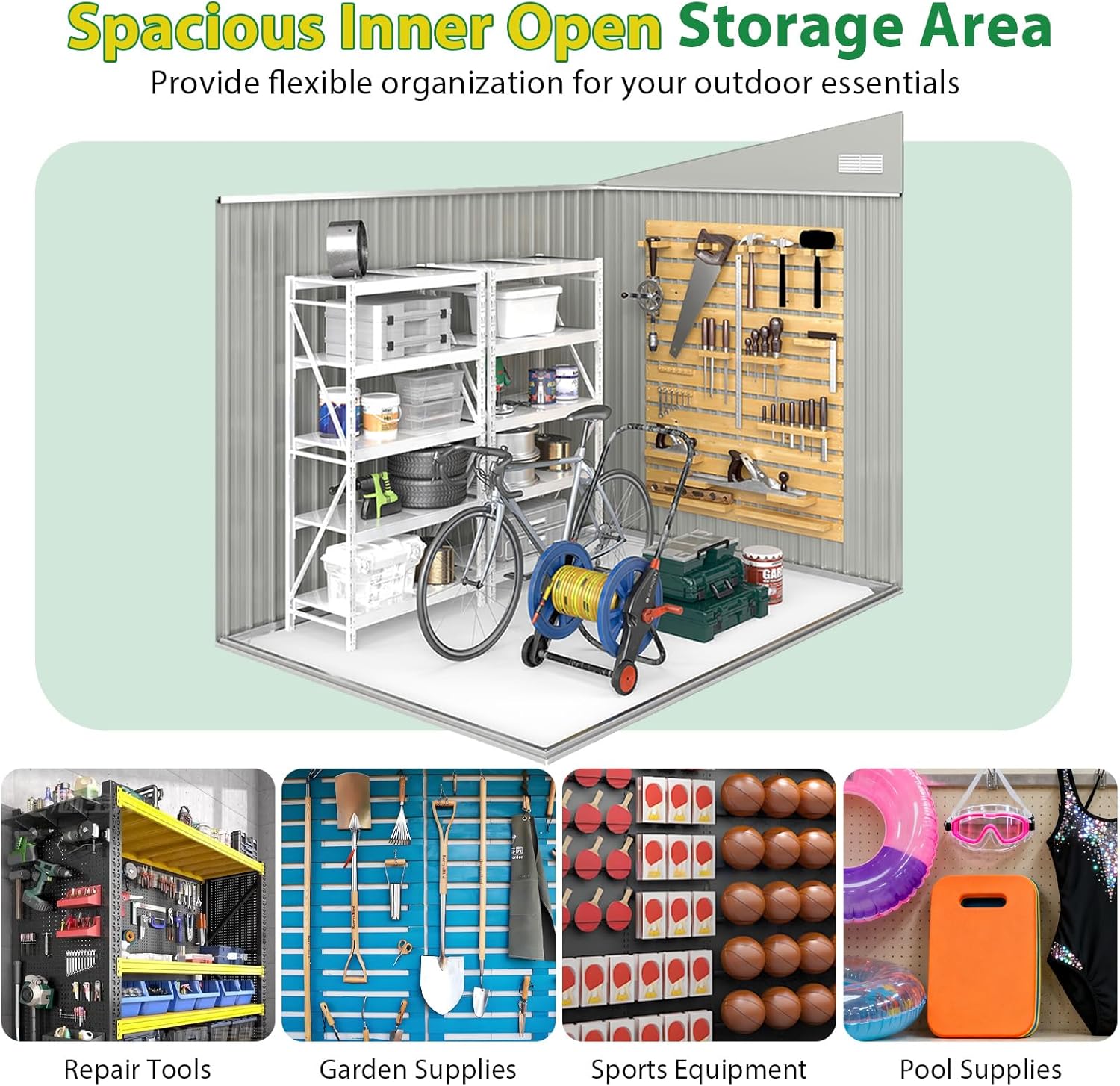 Abri de Jardin Métal 235X174X197CM, Cabane à Outils Cabanon Résistant aux intempéries pour Poubelles Extérieur(Gris, 7.7M³) - 4