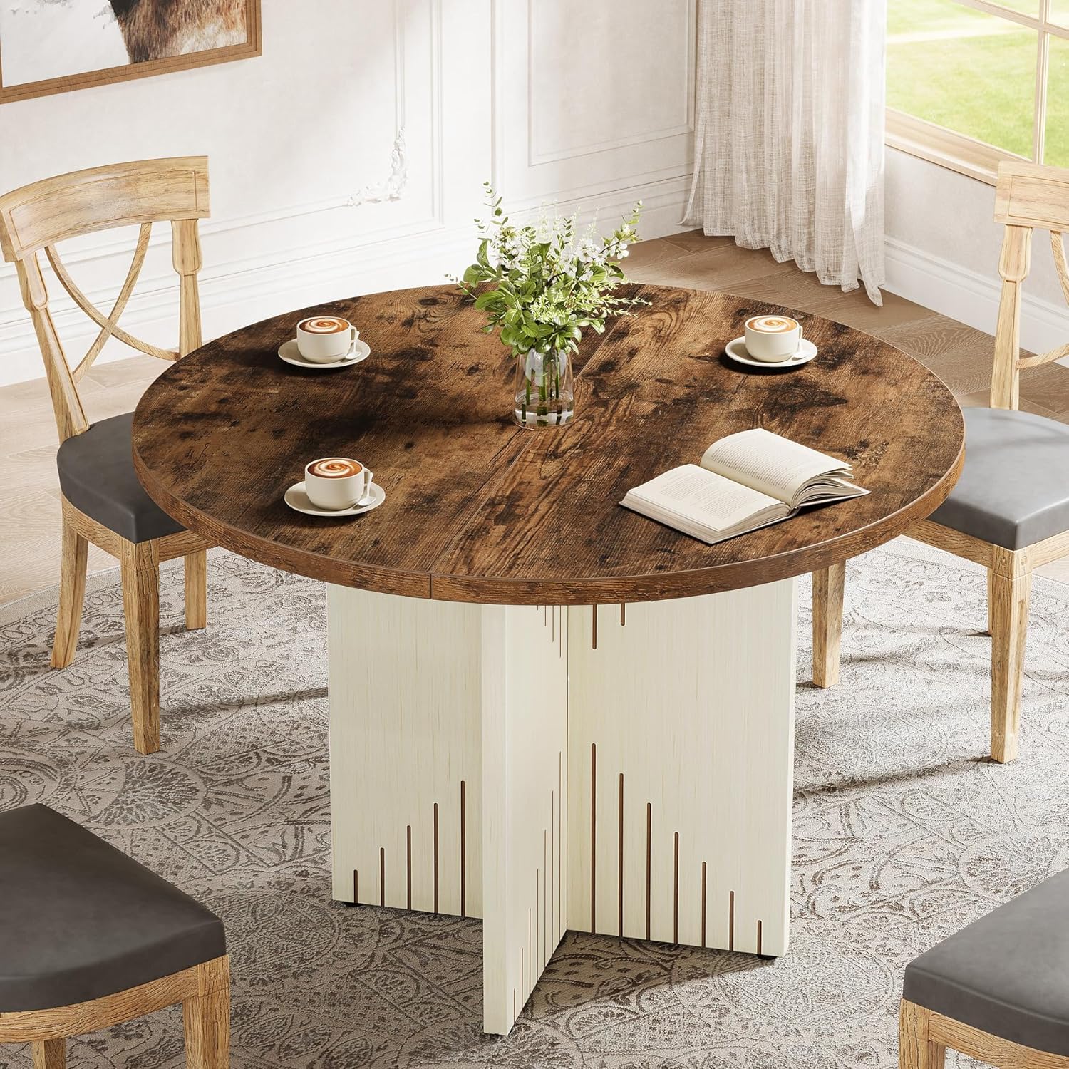 Tribesigns  Mesa De Comedor De 100 Cm, Estilo Rústico Para 4 Personas Claras , Leroy Merlin