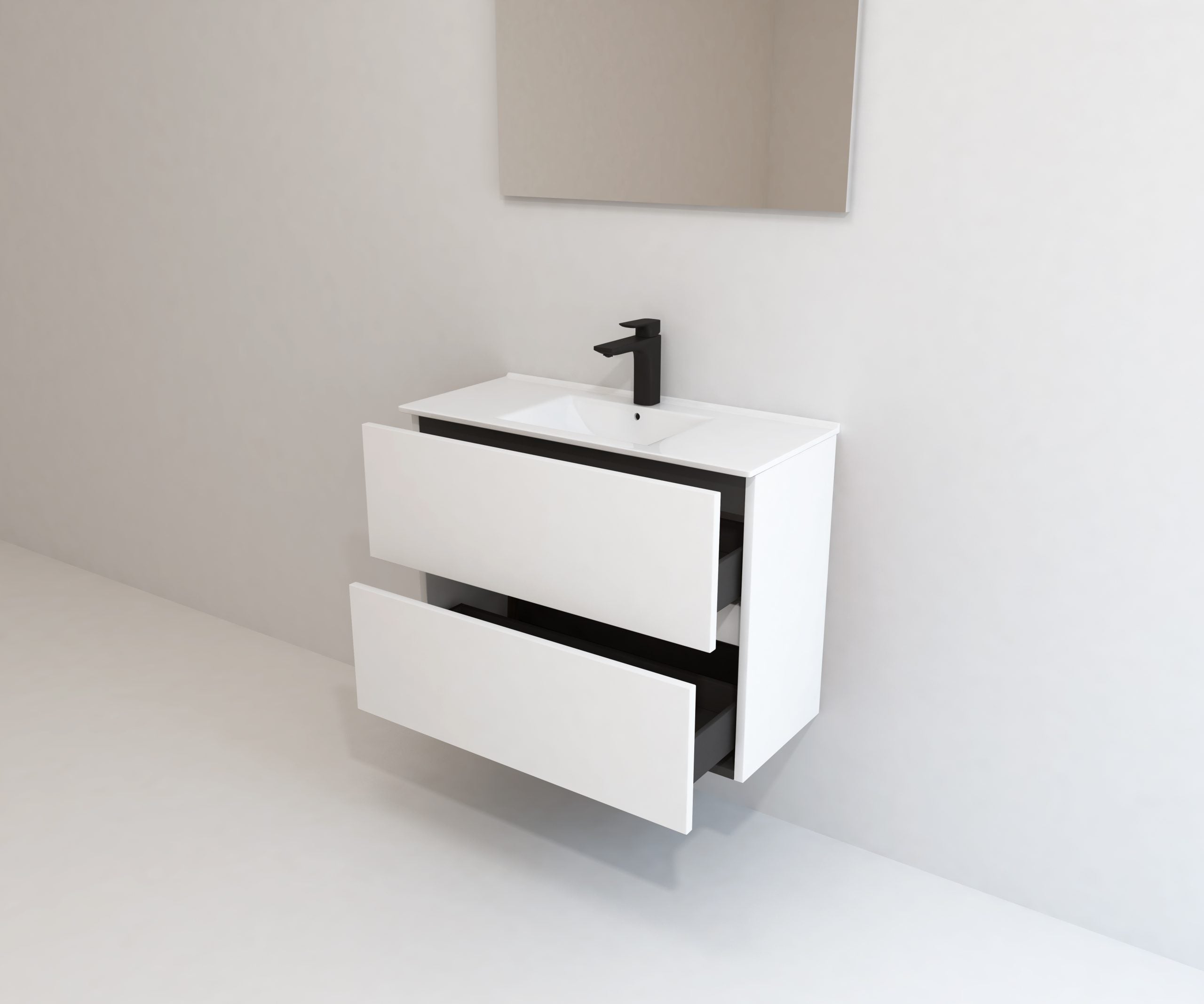 Pack Meuble de Salle de Bain Avantarea avec Vasque Simple et Miroir Uni CARCANS Blanc 80CM - 5