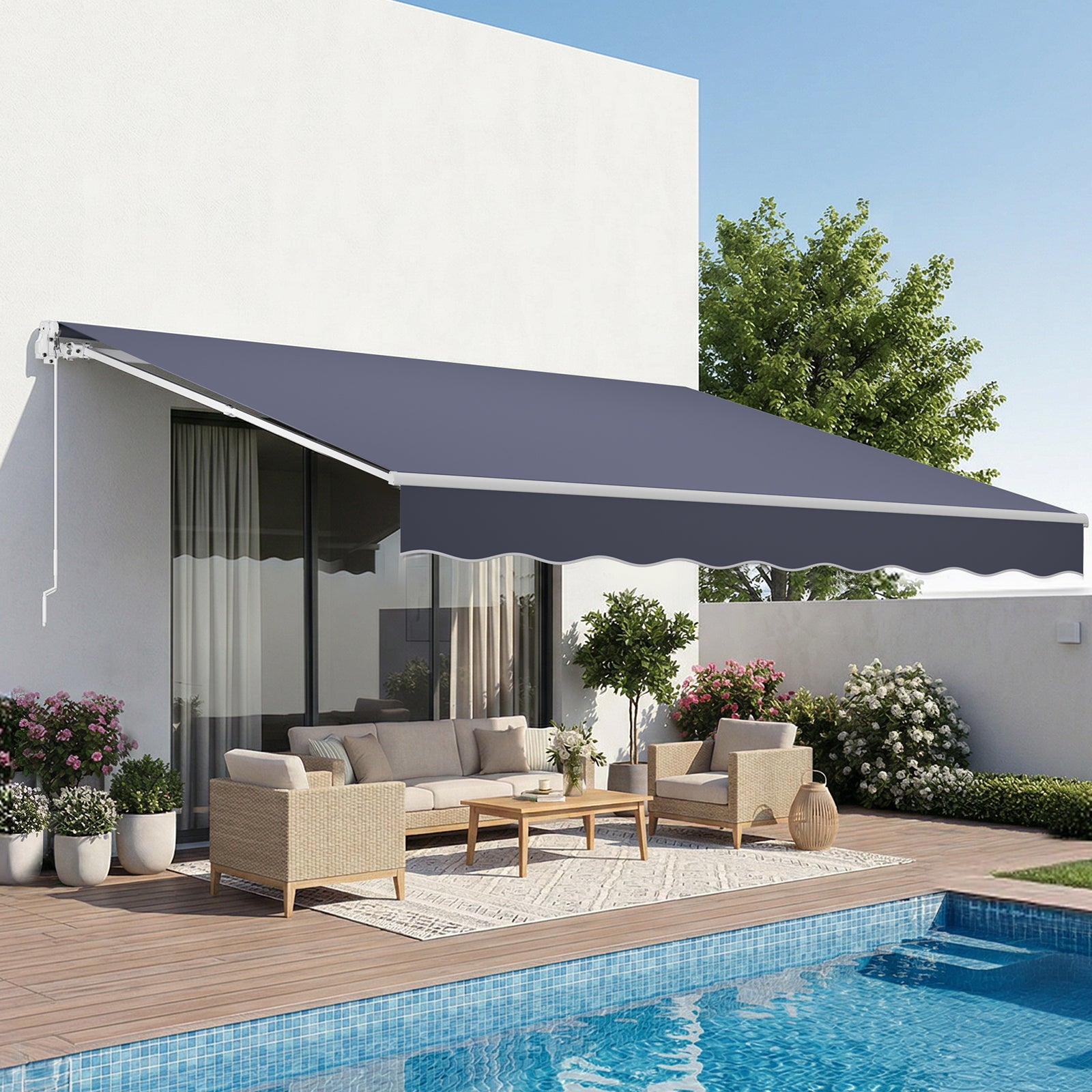Copertina manuala VEVOR 350x300 cm Copertina retractabila pentru terasa si balcon, exterior, fatade cafenele, restaurante, magazine