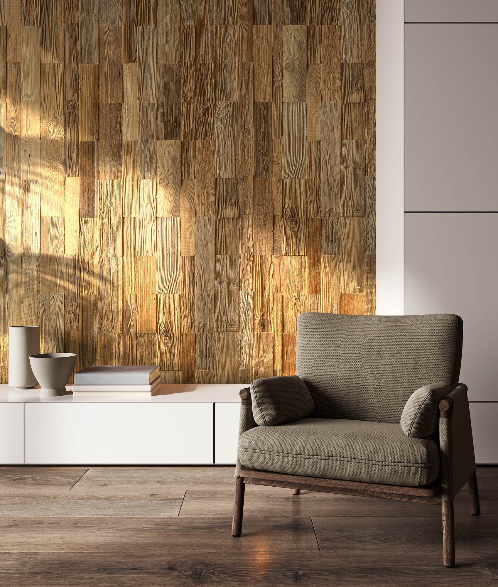 Panneau Mural Bois Récupéré 3D Amber Mini - Panneau Décoratif Intérieur Brossé Ton Brun - Bois Authentique Granges Anciennes - 4