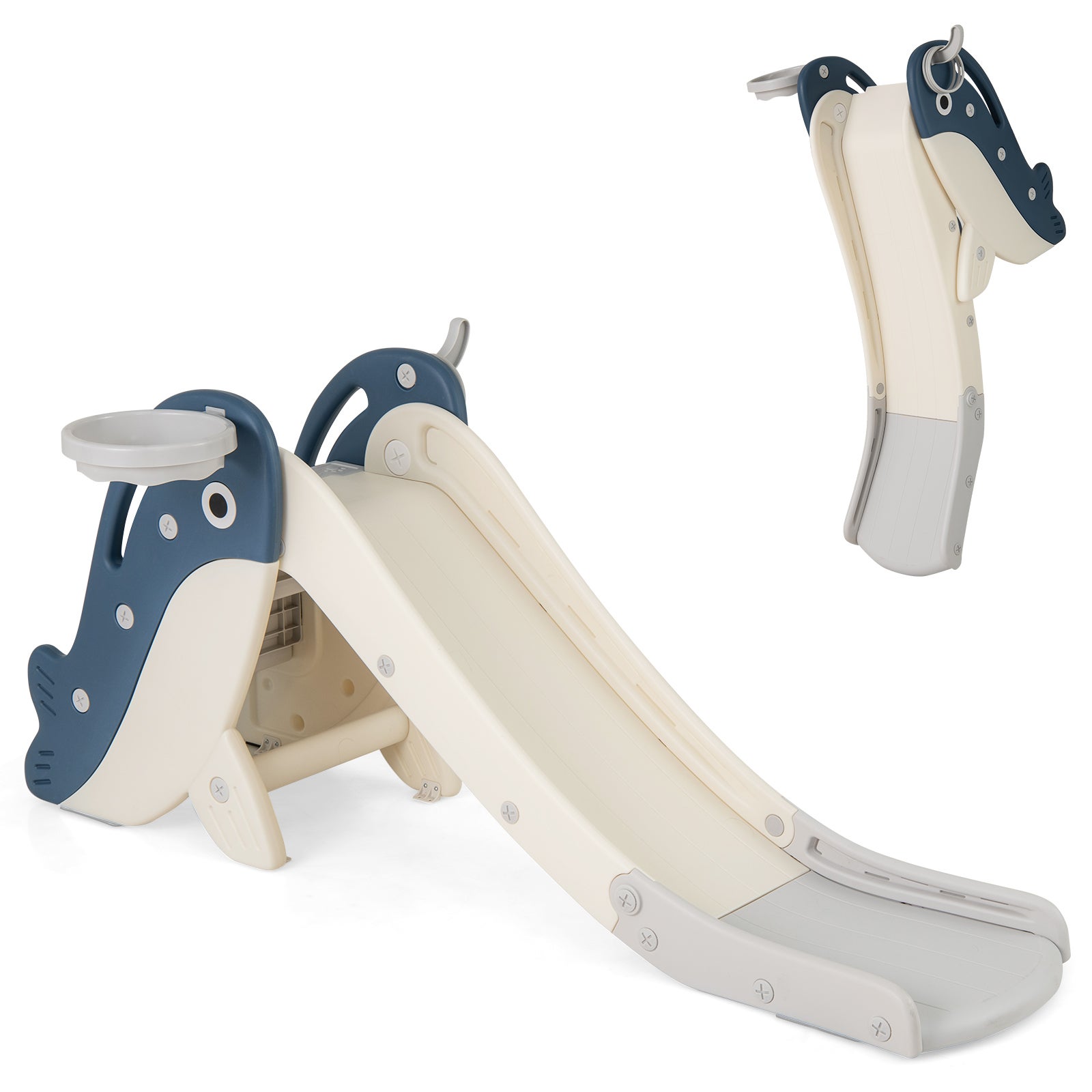 Toboggan Enfant Pliable 3 En 1 – Avec Panier De Basket Et Anneaux – Longueur 105 Cm – Stable Et Sécurisé Pour Intérieur Et Jardin
