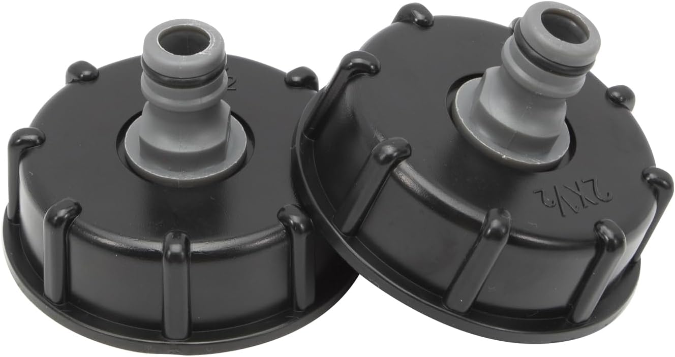 2 sztuki S60x6 IBC Korek do zbiornika 1000L, przyłącze 1/2", średnica wylotu 60mm, zawór, beczka, wąż do podlewania