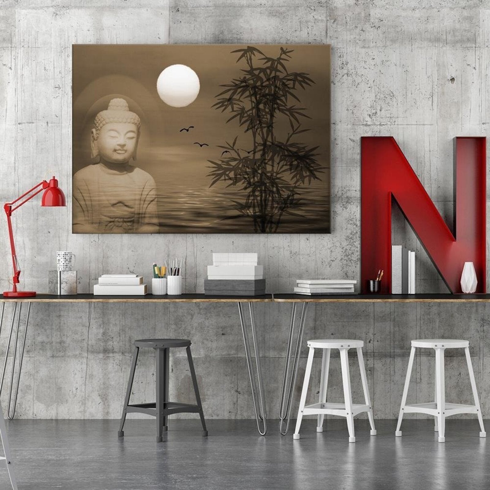 Tableau bouddha au bord de la mer au coucher du soleil 4 - 60 x 40 cm - 3