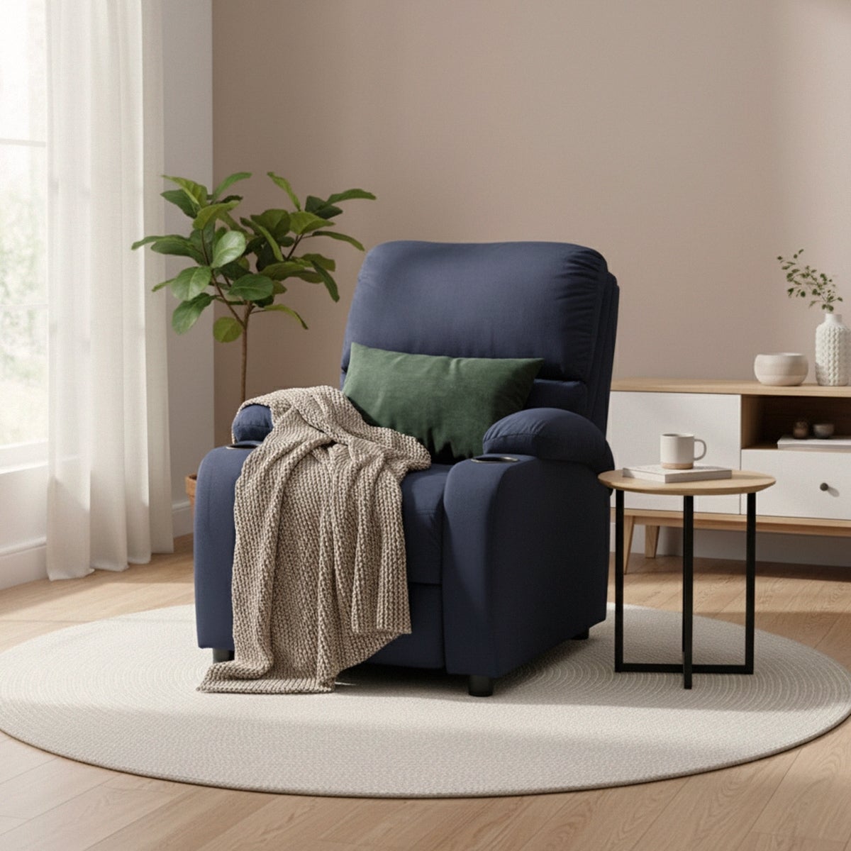 Poltrona Relax Reclinabile con Poggiapiedi in Microfibra Velluto Laura - Blu - 2
