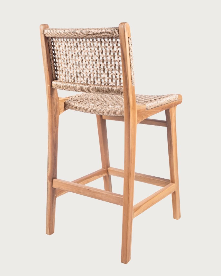 Nolan - Chaise de bar en teck et corde Viro tressée - 5