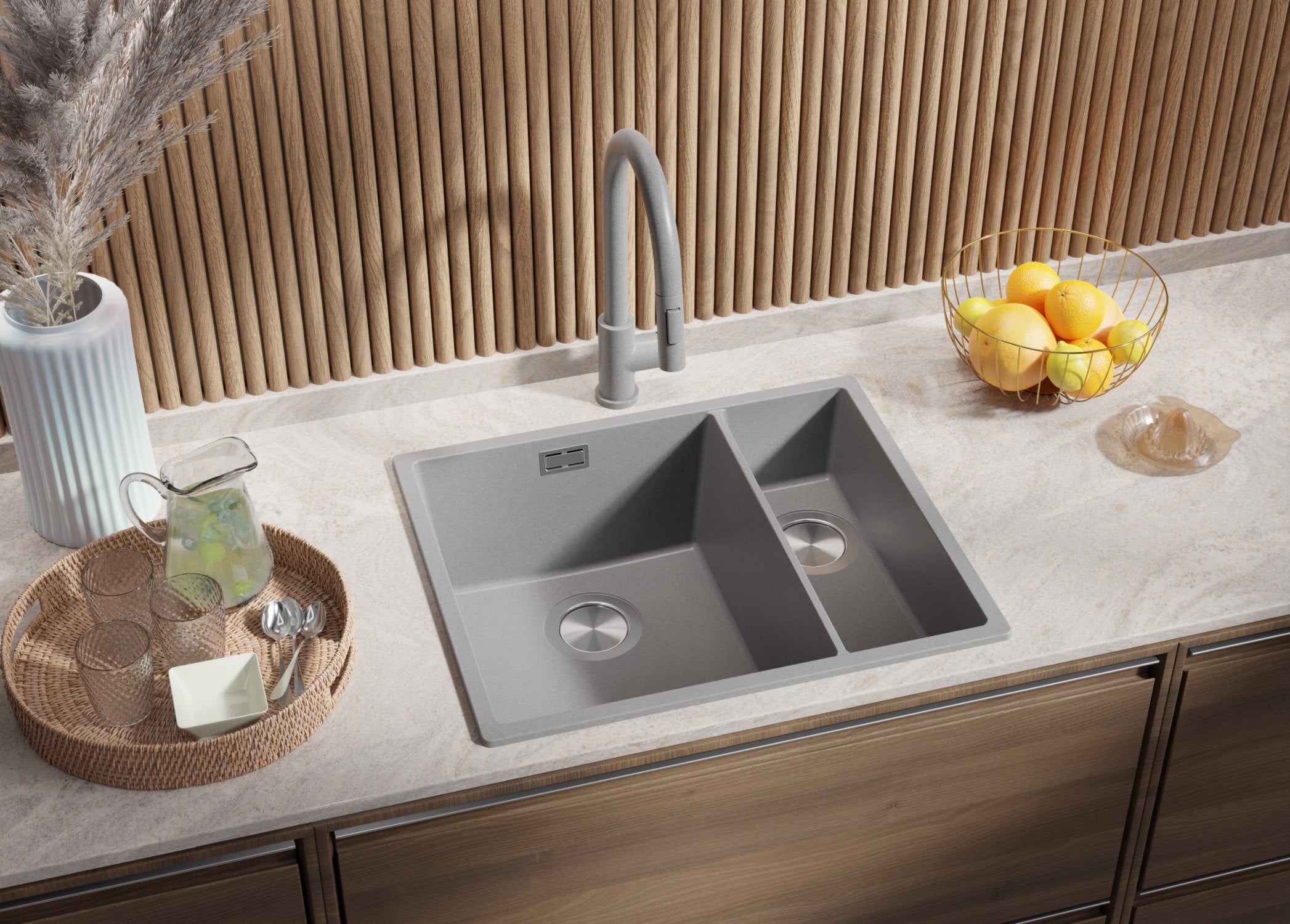 Lavandino Da Cucina Nero 56x47cm, Lavello In Granito A 1,5 Vasche Sifone Classico Accessori, Lavabo Da Cucina Incasso Al Mobile 60cm PRIMAGRAN | Leroy Merlin