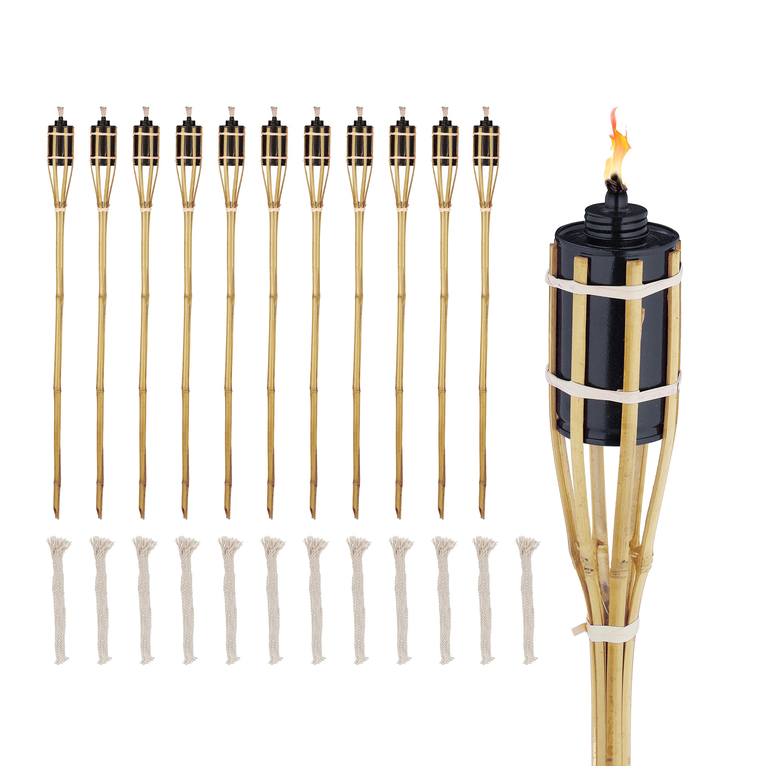 Lot 12 Torches Jardin Bambou Relaxdays – 90 Cm, Réservoir 250 Ml, Ambiance Extérieure & Fêtes